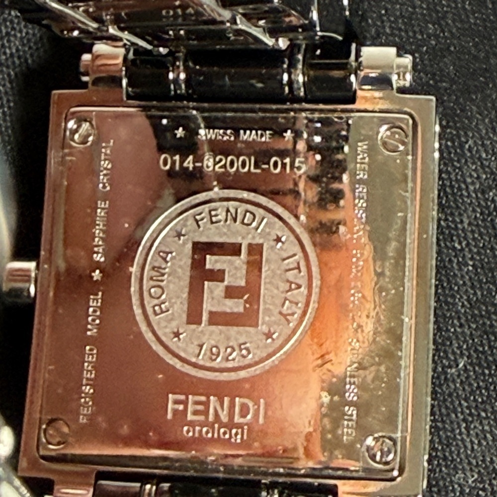 Fendi Orologi 6200L Swiss Made Watch Black Stainless Steel Square Face - Picture 8 of 11